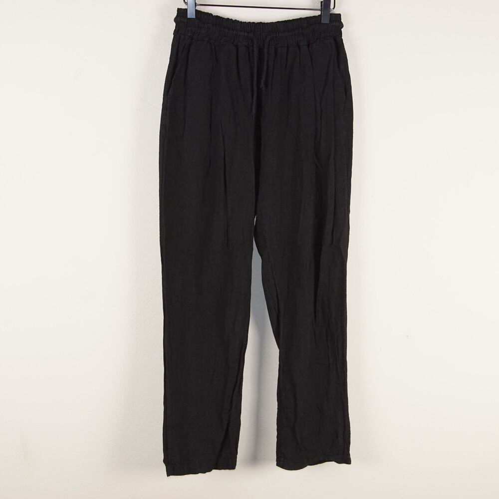 Puro Lino 100% Linen Black Straight Leg Pants Womens Sz M